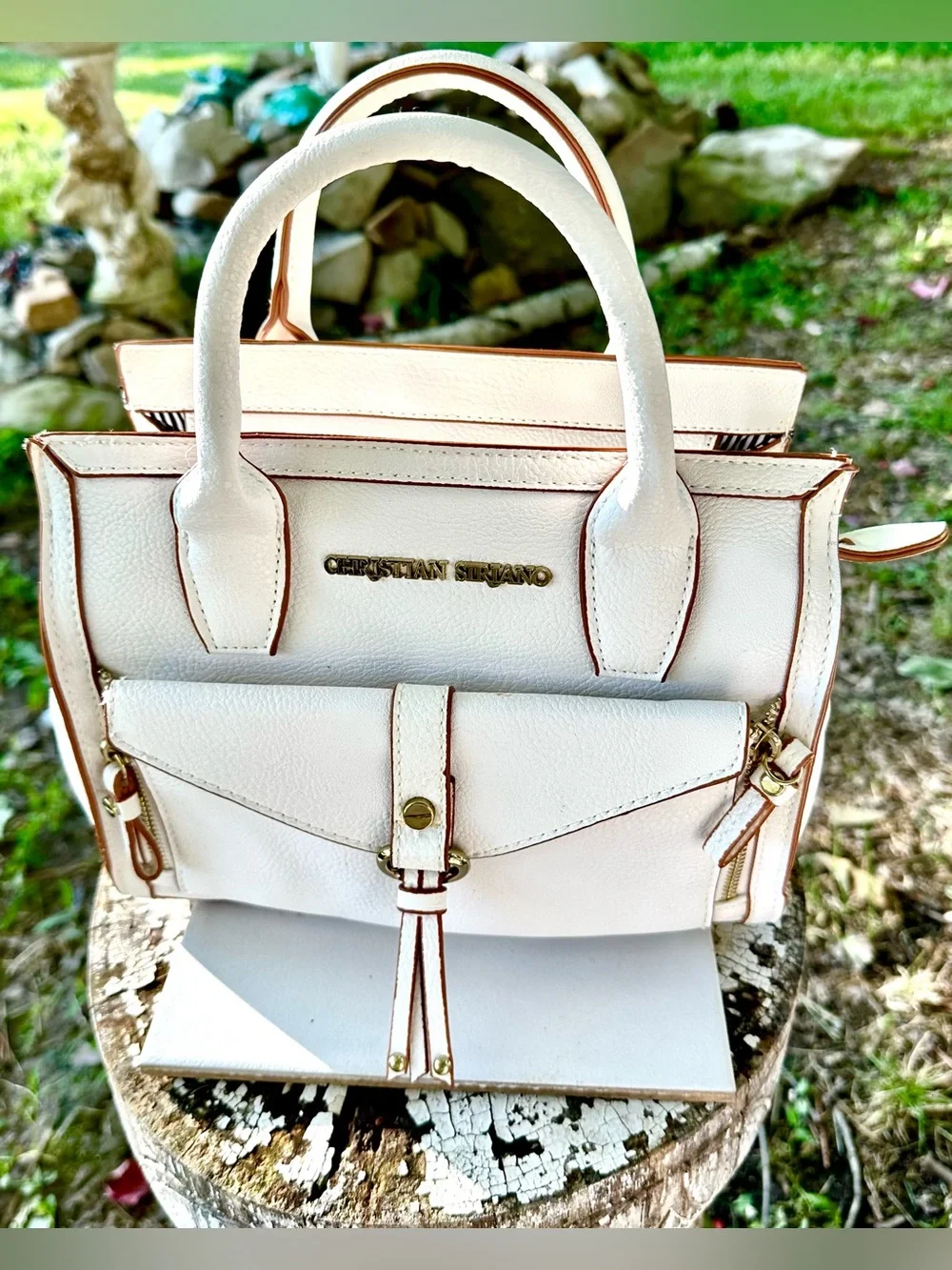 Christian Siriano Cream and Blush Trim Satchel